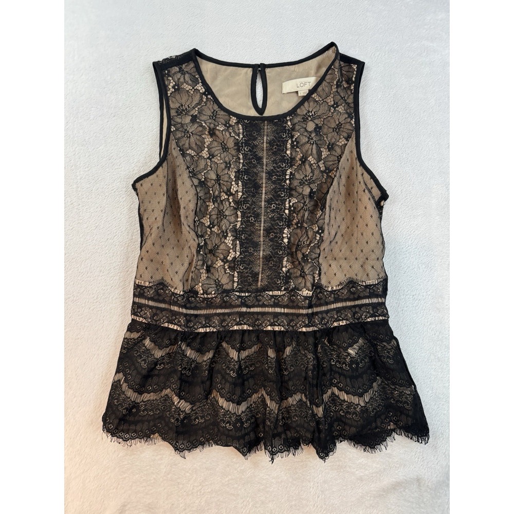 Vintage Y2K Ann Taylor LOFT Top Womens S Black Lace Peplum Fairy Whimsigoth Boho